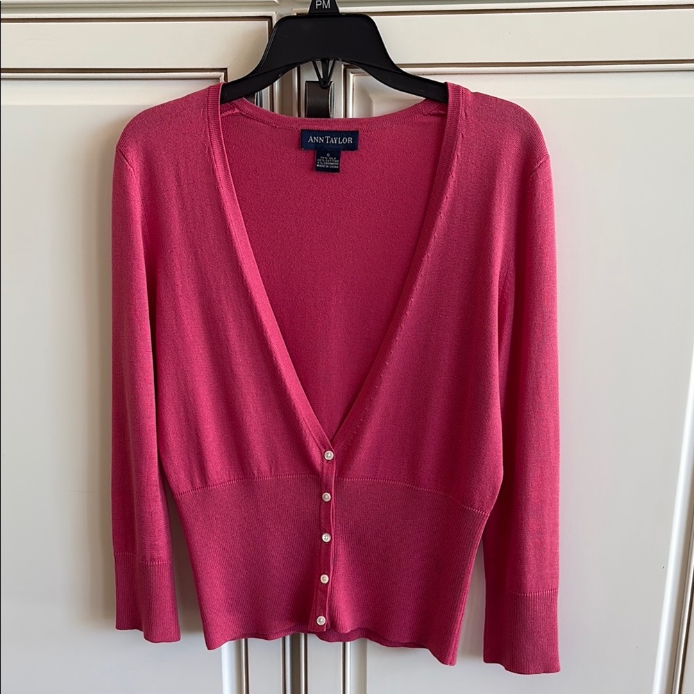 Ann Taylor Fuchsia Button-Up Cardigan